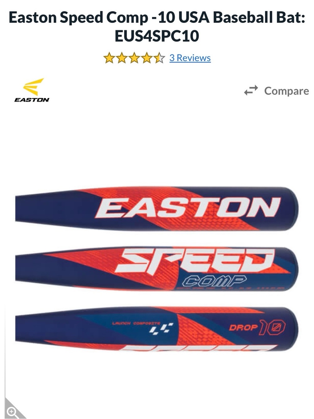 Easton Composite Baseball Bat — Blue, Orange & White